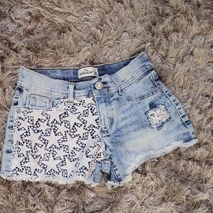 Jordache Light Blue Denim Lace Patch Shorts